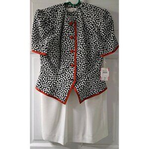 NWT Wms Pet Size 6;  2 Piece Dress Blk/White Bows Red Trim White Skirt MSRP 200